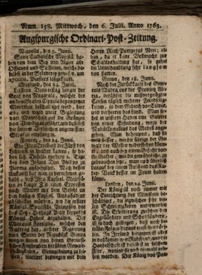 Augspurgische Ordinari-Post-Zeitung (Augsburger Postzeitung) Mittwoch 6. Juli 1763