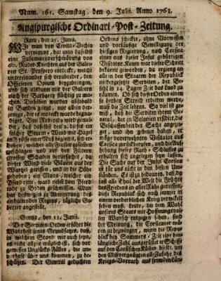 Augspurgische Ordinari-Post-Zeitung (Augsburger Postzeitung) Samstag 9. Juli 1763