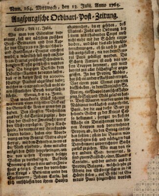 Augspurgische Ordinari-Post-Zeitung (Augsburger Postzeitung) Mittwoch 13. Juli 1763