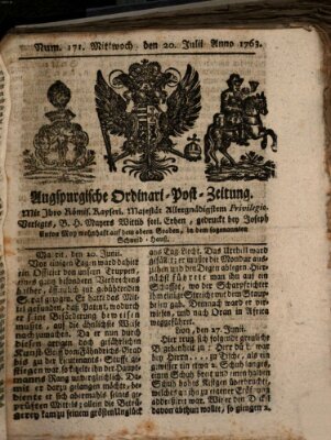 Augspurgische Ordinari-Post-Zeitung (Augsburger Postzeitung) Mittwoch 20. Juli 1763