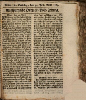 Augspurgische Ordinari-Post-Zeitung (Augsburger Postzeitung) Samstag 30. Juli 1763