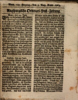 Augspurgische Ordinari-Post-Zeitung (Augsburger Postzeitung) Freitag 5. August 1763