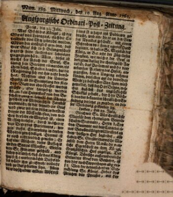 Augspurgische Ordinari-Post-Zeitung (Augsburger Postzeitung) Mittwoch 10. August 1763