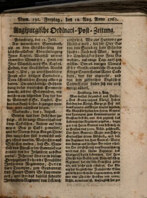 Augspurgische Ordinari-Post-Zeitung (Augsburger Postzeitung) Freitag 12. August 1763