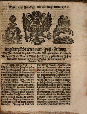 Augspurgische Ordinari-Post-Zeitung (Augsburger Postzeitung) Freitag 26. August 1763