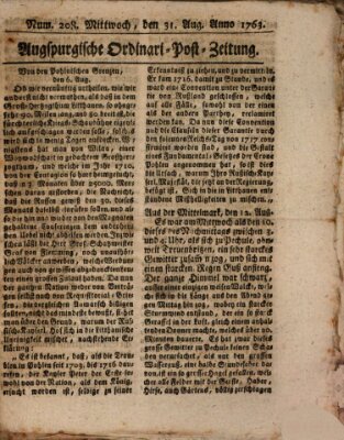 Augspurgische Ordinari-Post-Zeitung (Augsburger Postzeitung) Mittwoch 31. August 1763