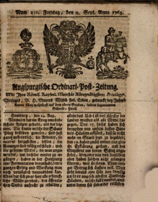 Augspurgische Ordinari-Post-Zeitung (Augsburger Postzeitung) Freitag 2. September 1763