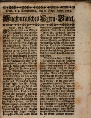 Augspurgische Ordinari-Post-Zeitung (Augsburger Postzeitung) Donnerstag 8. September 1763