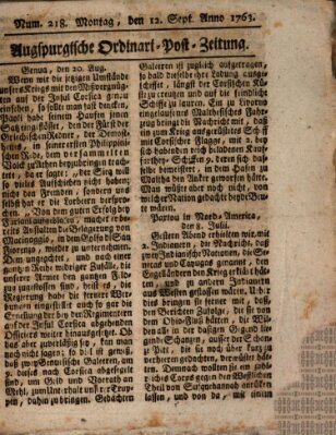 Augspurgische Ordinari-Post-Zeitung (Augsburger Postzeitung) Montag 12. September 1763