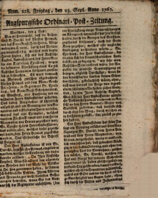 Augspurgische Ordinari-Post-Zeitung (Augsburger Postzeitung) Freitag 23. September 1763