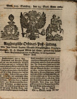 Augspurgische Ordinari-Post-Zeitung (Augsburger Postzeitung) Samstag 24. September 1763