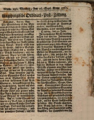 Augspurgische Ordinari-Post-Zeitung (Augsburger Postzeitung) Montag 26. September 1763