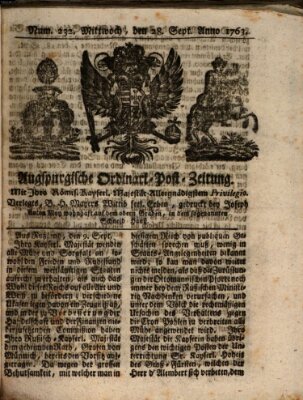 Augspurgische Ordinari-Post-Zeitung (Augsburger Postzeitung) Mittwoch 28. September 1763