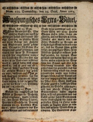 Augspurgische Ordinari-Post-Zeitung (Augsburger Postzeitung) Donnerstag 29. September 1763