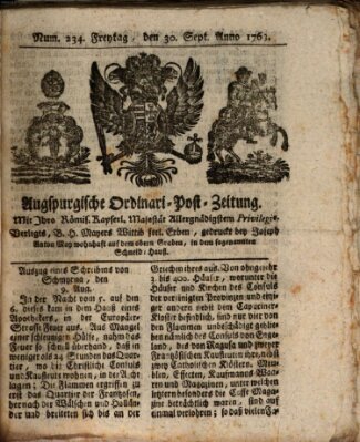 Augspurgische Ordinari-Post-Zeitung (Augsburger Postzeitung) Freitag 30. September 1763