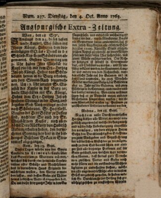 Augspurgische Ordinari-Post-Zeitung (Augsburger Postzeitung) Dienstag 4. Oktober 1763