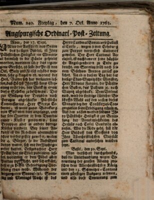 Augspurgische Ordinari-Post-Zeitung (Augsburger Postzeitung) Freitag 7. Oktober 1763