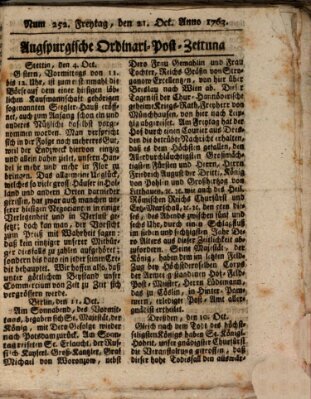 Augspurgische Ordinari-Post-Zeitung (Augsburger Postzeitung) Freitag 21. Oktober 1763