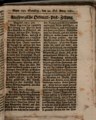 Augspurgische Ordinari-Post-Zeitung (Augsburger Postzeitung) Samstag 22. Oktober 1763