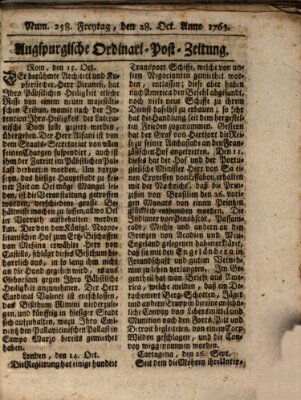 Augspurgische Ordinari-Post-Zeitung (Augsburger Postzeitung) Freitag 28. Oktober 1763