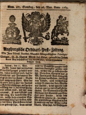 Augspurgische Ordinari-Post-Zeitung (Augsburger Postzeitung) Samstag 26. November 1763