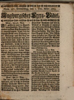 Augspurgische Ordinari-Post-Zeitung (Augsburger Postzeitung) Donnerstag 1. Dezember 1763