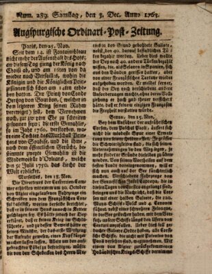 Augspurgische Ordinari-Post-Zeitung (Augsburger Postzeitung) Samstag 3. Dezember 1763