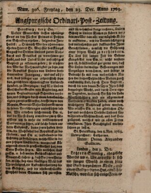 Augspurgische Ordinari-Post-Zeitung (Augsburger Postzeitung) Freitag 23. Dezember 1763