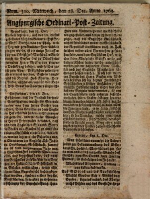 Augspurgische Ordinari-Post-Zeitung (Augsburger Postzeitung) Mittwoch 28. Dezember 1763