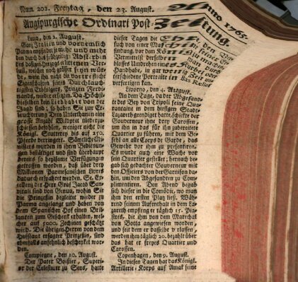 Augspurgische Ordinari-Post-Zeitung (Augsburger Postzeitung) Freitag 23. August 1765