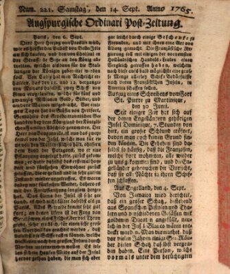 Augspurgische Ordinari-Post-Zeitung (Augsburger Postzeitung) Samstag 14. September 1765