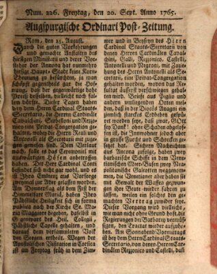 Augspurgische Ordinari-Post-Zeitung (Augsburger Postzeitung) Freitag 20. September 1765