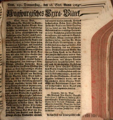 Augspurgische Ordinari-Post-Zeitung (Augsburger Postzeitung) Donnerstag 26. September 1765