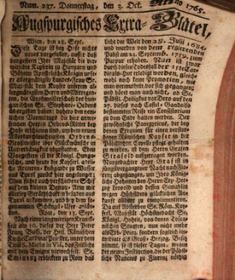 Augspurgische Ordinari-Post-Zeitung (Augsburger Postzeitung) Donnerstag 3. Oktober 1765