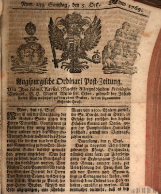 Augspurgische Ordinari-Post-Zeitung (Augsburger Postzeitung) Samstag 5. Oktober 1765