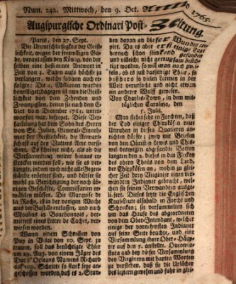 Augspurgische Ordinari-Post-Zeitung (Augsburger Postzeitung) Mittwoch 9. Oktober 1765