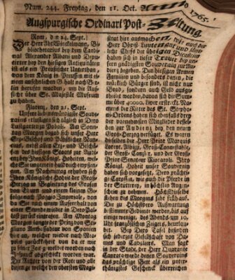 Augspurgische Ordinari-Post-Zeitung (Augsburger Postzeitung) Freitag 11. Oktober 1765