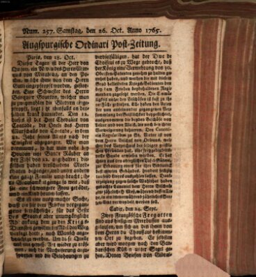 Augspurgische Ordinari-Post-Zeitung (Augsburger Postzeitung) Samstag 26. Oktober 1765