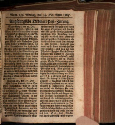 Augspurgische Ordinari-Post-Zeitung (Augsburger Postzeitung) Montag 28. Oktober 1765