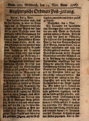 Augspurgische Ordinari-Post-Zeitung (Augsburger Postzeitung) Mittwoch 13. November 1765