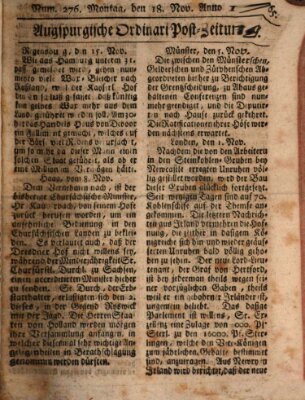 Augspurgische Ordinari-Post-Zeitung (Augsburger Postzeitung) Montag 18. November 1765