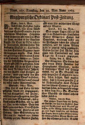 Augspurgische Ordinari-Post-Zeitung (Augsburger Postzeitung) Samstag 30. November 1765