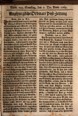 Augspurgische Ordinari-Post-Zeitung (Augsburger Postzeitung) Samstag 7. Dezember 1765