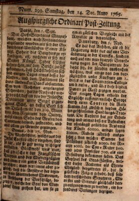 Augspurgische Ordinari-Post-Zeitung (Augsburger Postzeitung) Samstag 14. Dezember 1765