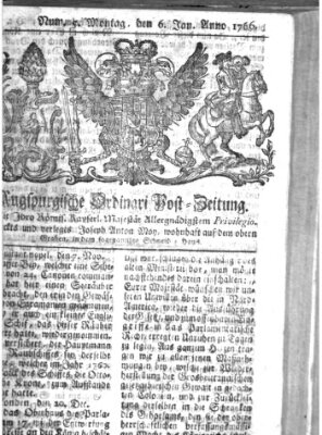 Augspurgische Ordinari-Post-Zeitung (Augsburger Postzeitung) Montag 6. Januar 1766