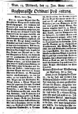 Augspurgische Ordinari-Post-Zeitung (Augsburger Postzeitung) Mittwoch 15. Januar 1766