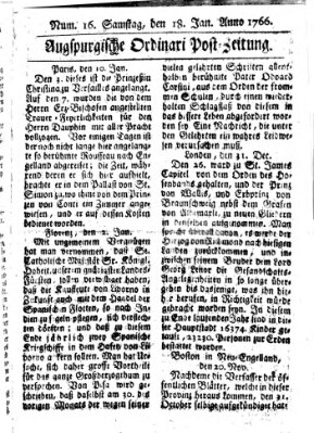 Augspurgische Ordinari-Post-Zeitung (Augsburger Postzeitung) Samstag 18. Januar 1766