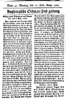 Augspurgische Ordinari-Post-Zeitung (Augsburger Postzeitung) Montag 17. Februar 1766