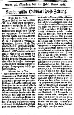 Augspurgische Ordinari-Post-Zeitung (Augsburger Postzeitung) Samstag 22. Februar 1766