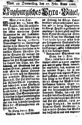 Augspurgische Ordinari-Post-Zeitung (Augsburger Postzeitung) Donnerstag 27. Februar 1766